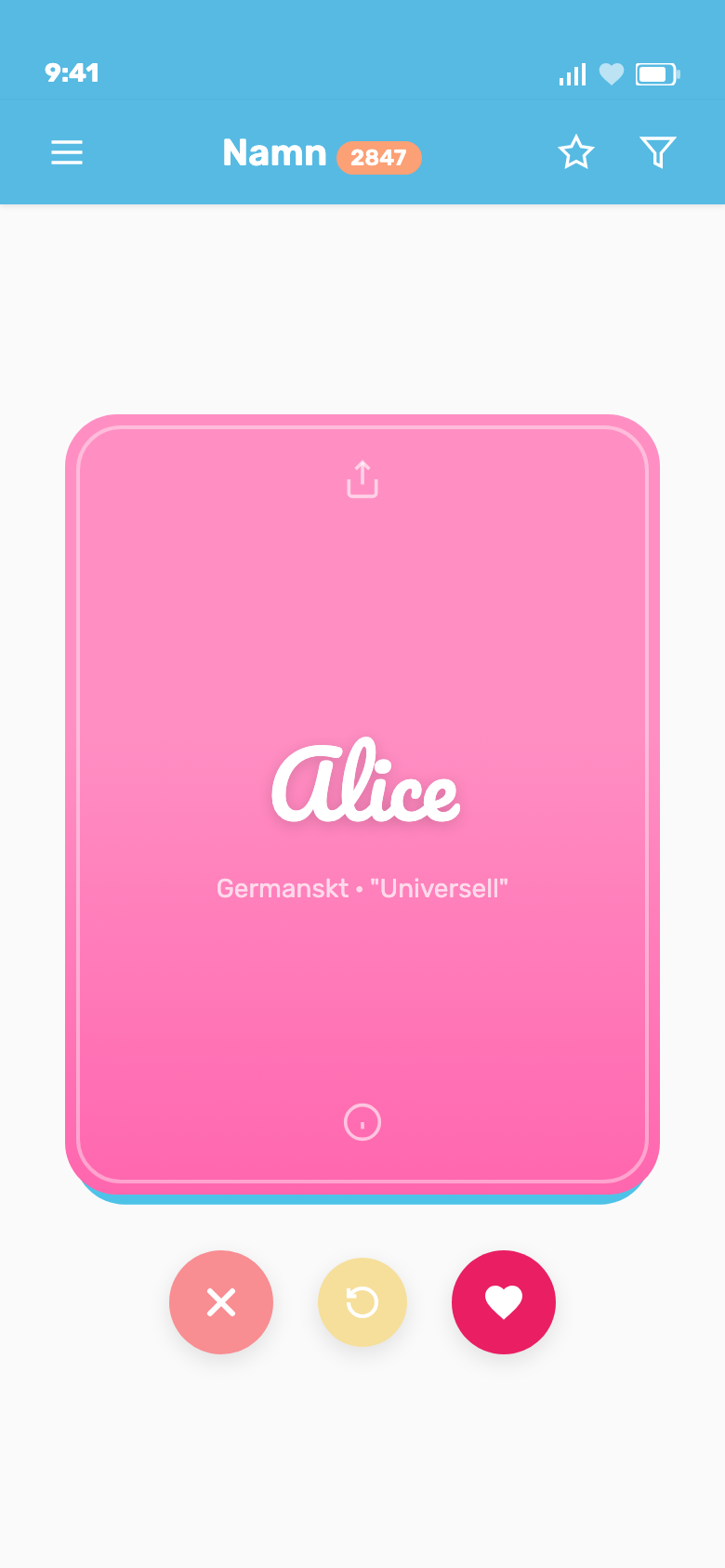 Swipez parmi les prénoms - votez en swipant à droite pour aimer ou à gauche pour passer